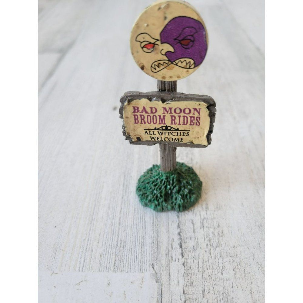 Lemax bad moon broom ride sign witches Halloween village accessory